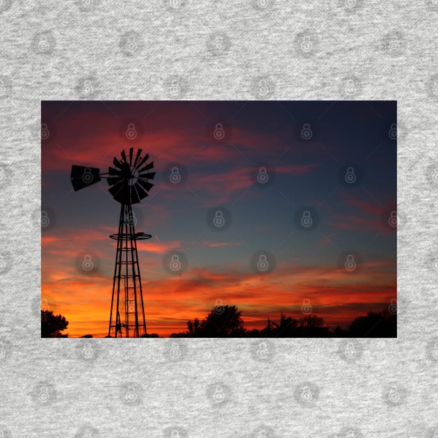 Kansas Colorful Windmill Silhouette by ROBERTDBROZEK